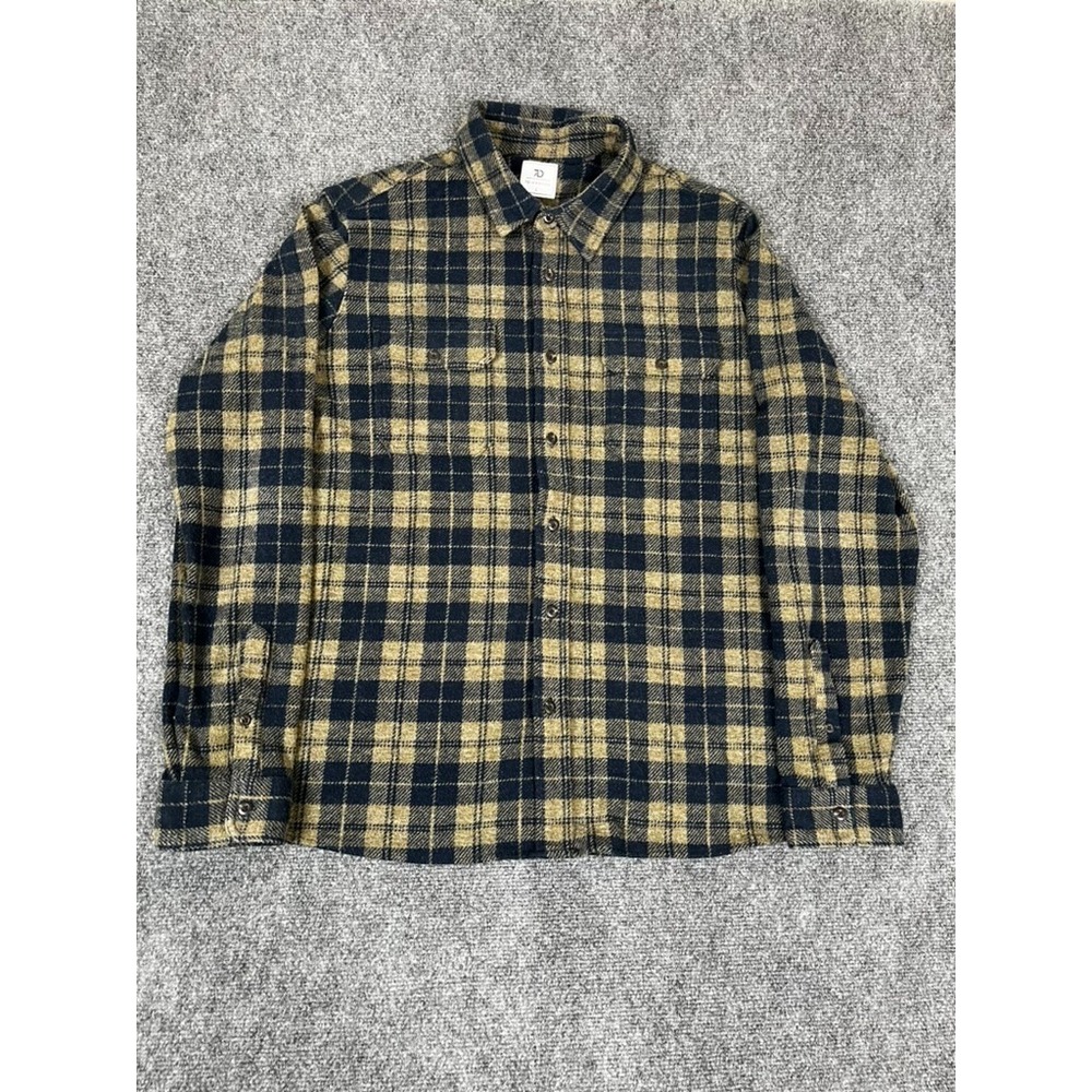 7 Diamonds Button Up Shirt Mens Black Yellow Plaid Long Sleeve Flannel Size L